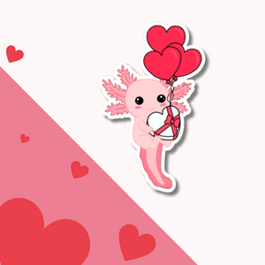 Pink Axolotl Sticker with Heart Balloons