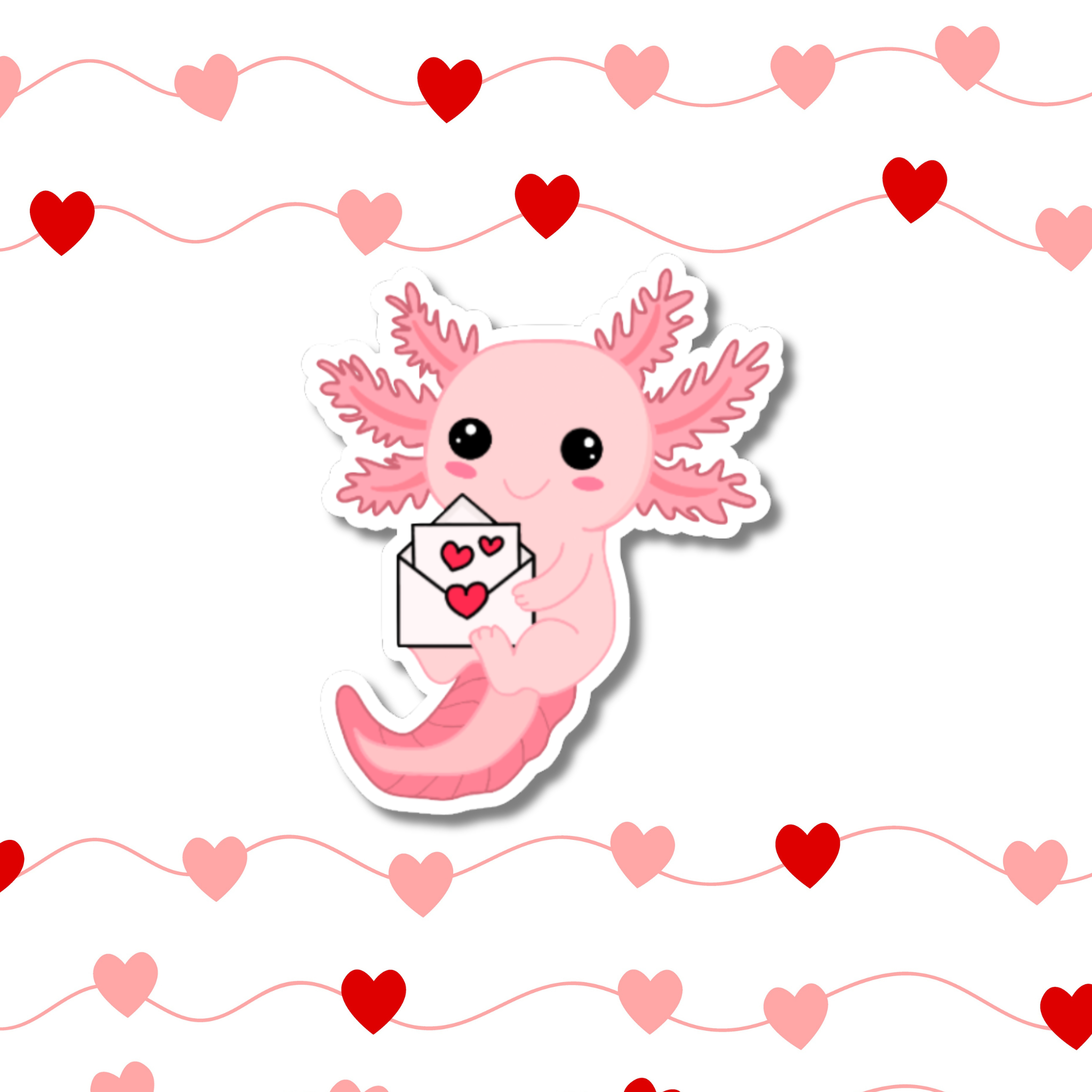 Pink Axolotl Sticker with Love Letter