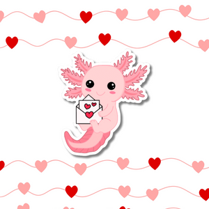 Pink Axolotl Sticker with Love Letter