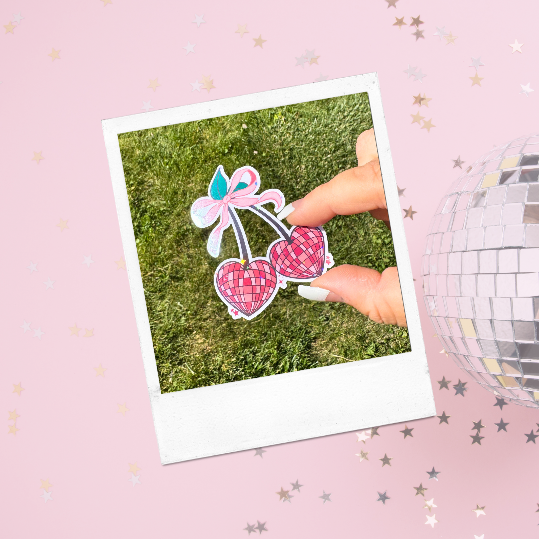 Disco Heart Cherries Sticker: Add Sparkle to Your Essentials