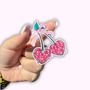 Disco Heart Cherries Sticker: Add Sparkle to Your Essentials