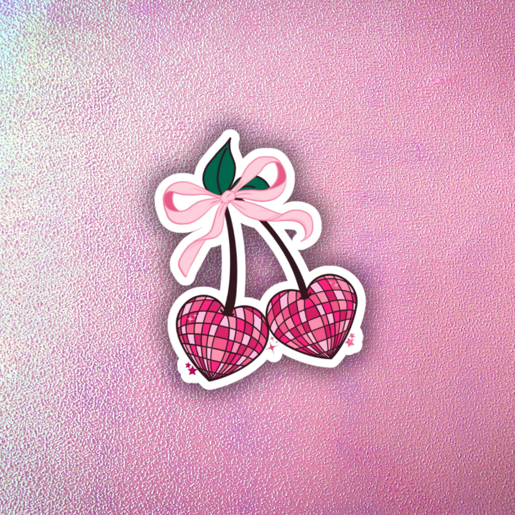 Disco Heart Cherries Sticker: Add Sparkle to Your Essentials