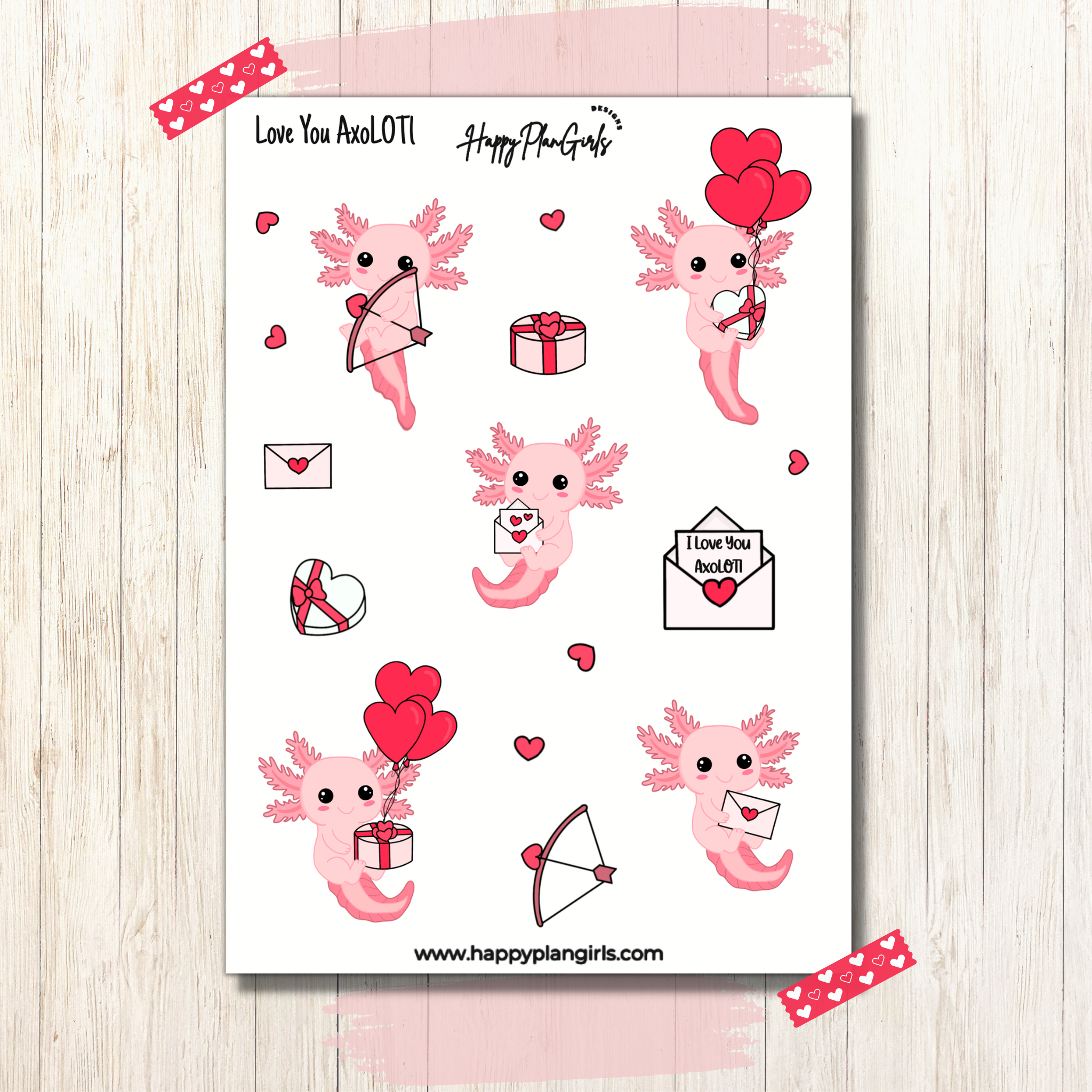 Axolotl Valentines Sticker Sheet