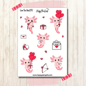 Axolotl Valentines Sticker Sheet