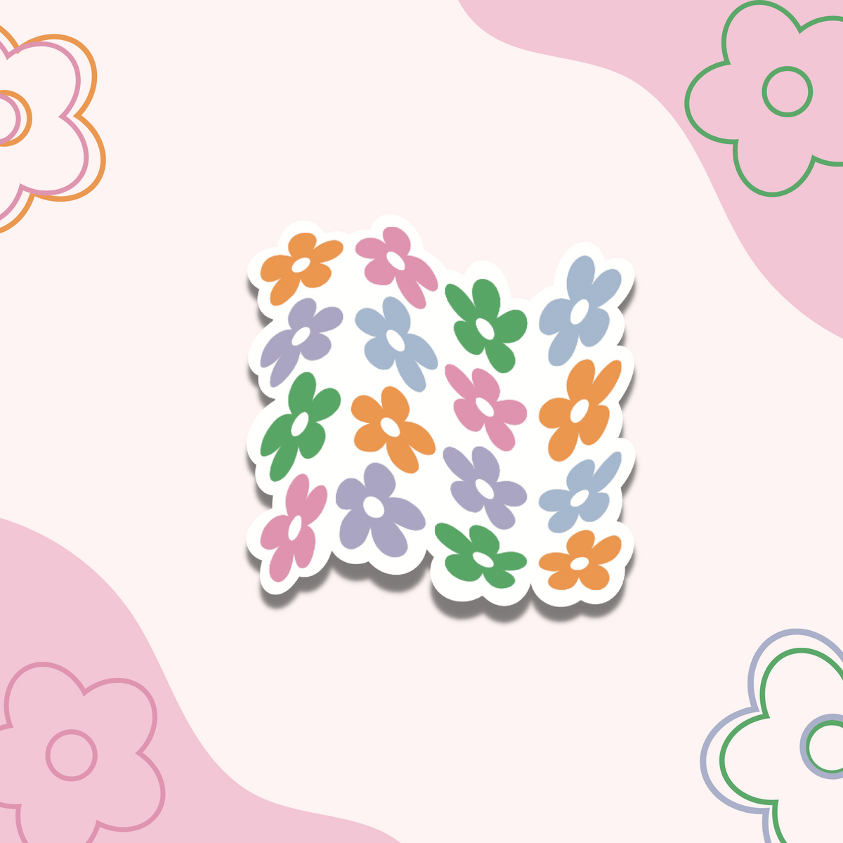 Wavy Flowers Sticker -Laptop Sticker -Water Bottle Sticker -Waterproof ...