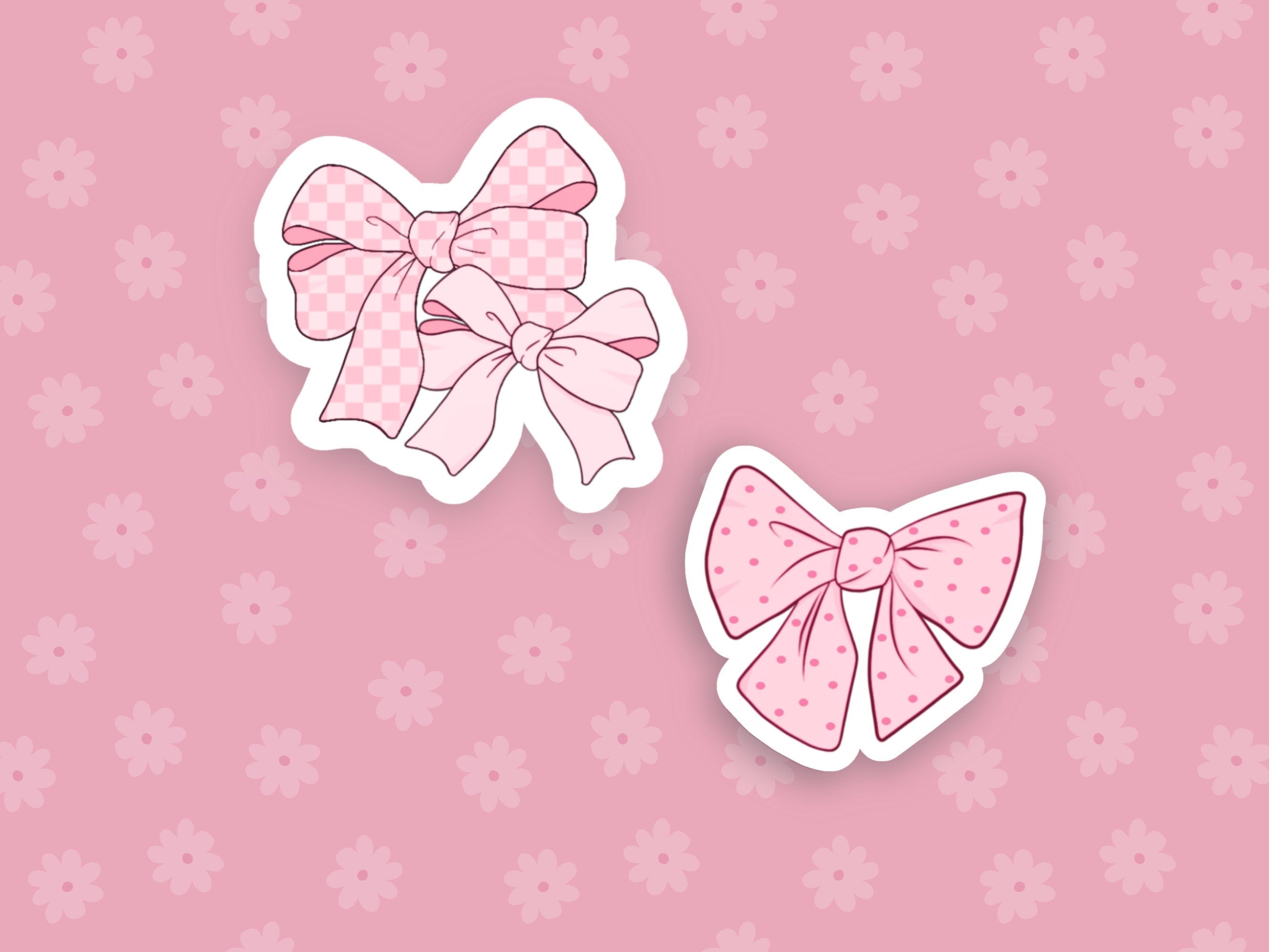 Pink Bow Sticker Set -Girly Bow Sticker, Waterbottle sticker, Waterproof Stickers, Vinyl Stickers, Cute Kindle Stickers, Coquette Sticker
