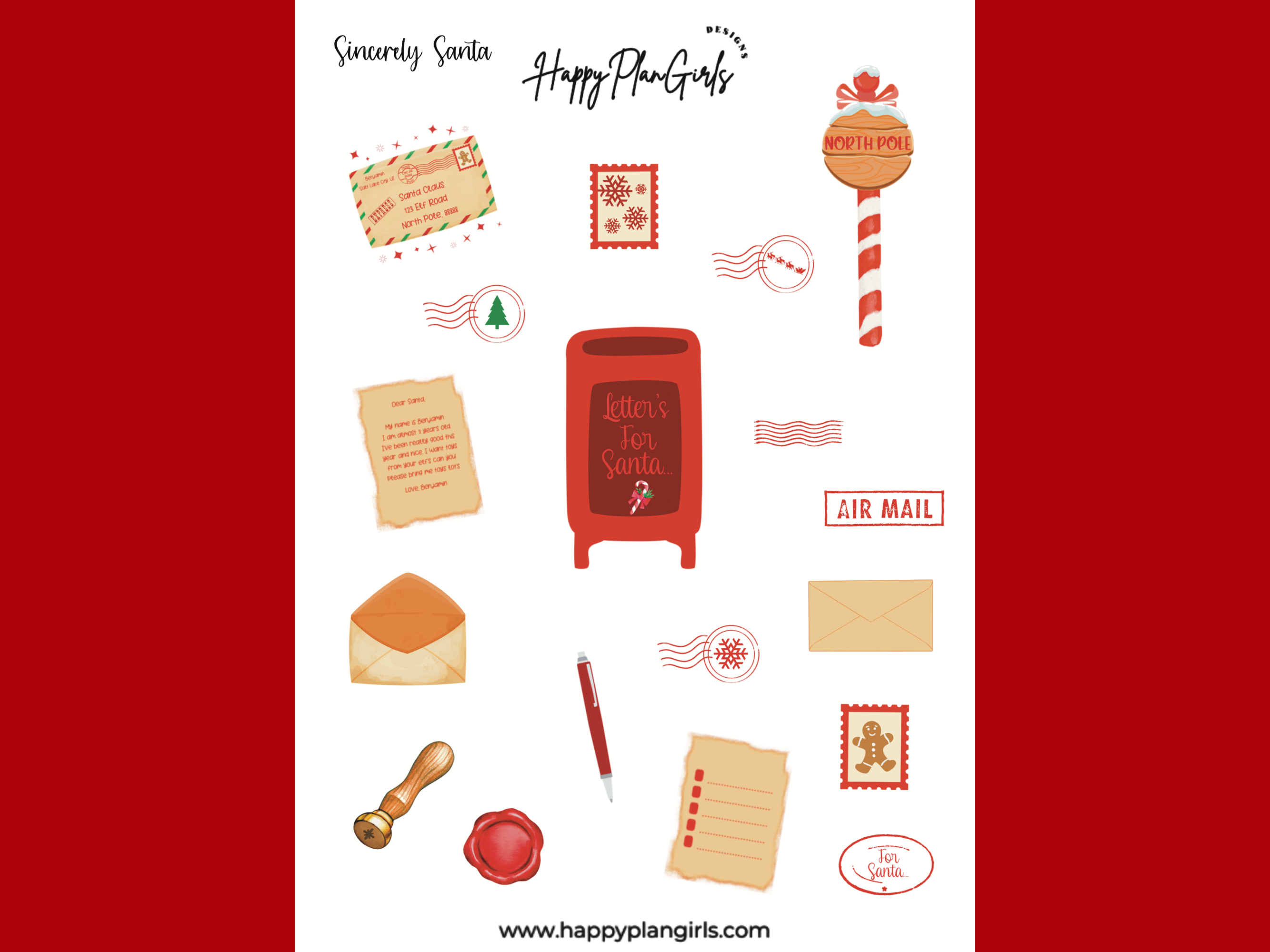 Sincerely Santa Sticker Sheet – HappyPlanGirls Designs